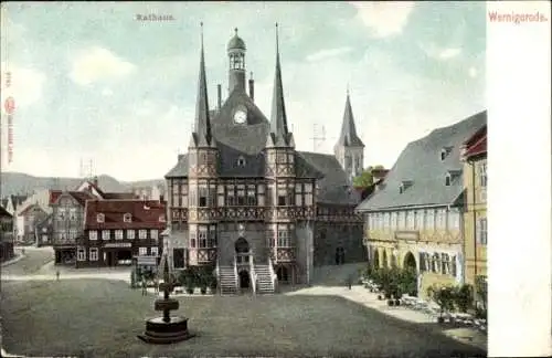 Ak Wernigerode am Harz, Rathaus, Außenansicht, Brunnen