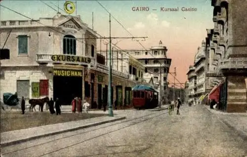 Ak Kairo Ägypten, Kursaal Casino, Straßenbahn