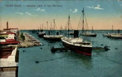 Ak Port Said Ägypten, Hafen mit Schiffen, Suezkanal