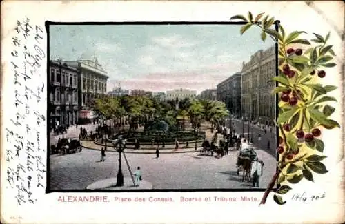 Ak Alexandria Ägypten, Place des Consuls, Bourse et Tribunal Mixte