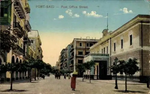 Ak Port Said Ägypten, Post Office Street, Postgebäude