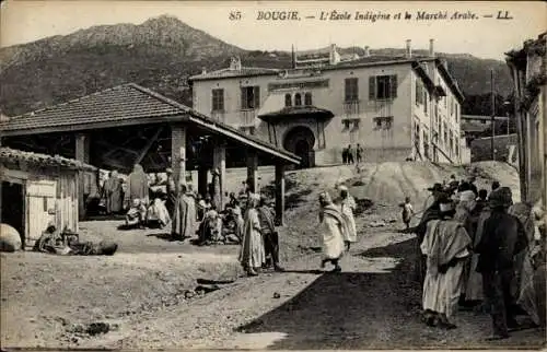 CPA Bougie Algérie, Ecole Indigène, Marché Arabe