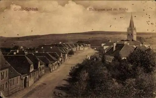 Ak Cincu Nagysink Groß Schenk Rumänien, Marktgasse und evangelische Kirche