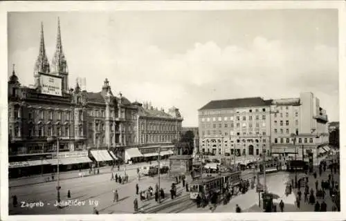 Ak Zagreb Kroatien, Jelačićev trg, Straßenbahn