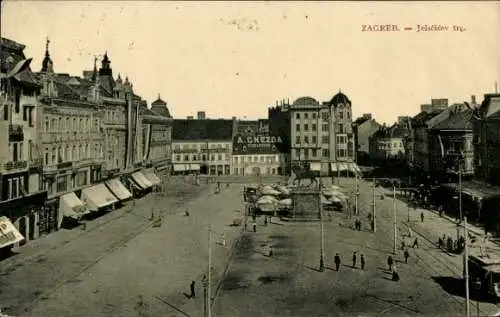 Ak Zagreb Kroatien, Jelačićev Platz, Reiterstandbild