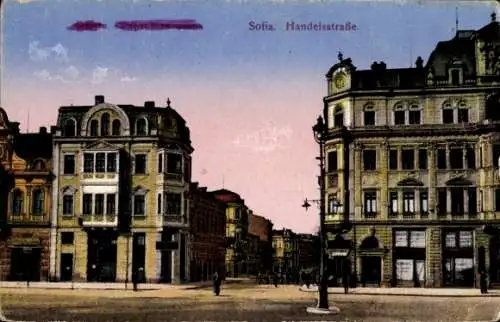 Ak Sofia Bulgarien, Handelsstraße, Gebäude, Straßenpartie