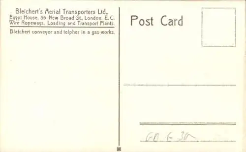 PC London, Bleichert's Aerial Transporters Ltd., conveyor and telpher in a gas-works