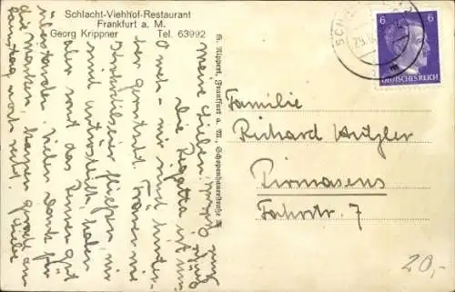 Ak Frankfurt am Main, Schlacht-Viehhof-Restaurant