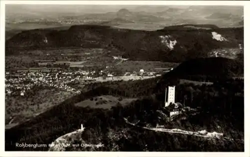 Ak Reutlingen in Württemberg, Rossbergturm, Fliegeraufnahme