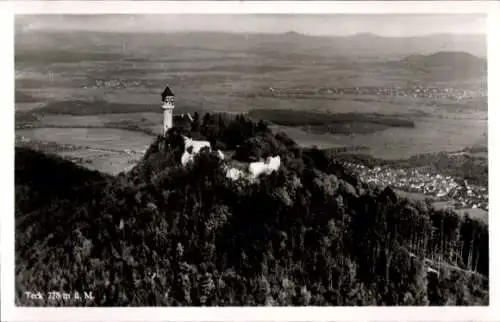 Ak Owen unter Teck Württemberg, Burg Teck, Fliegeraufnahme