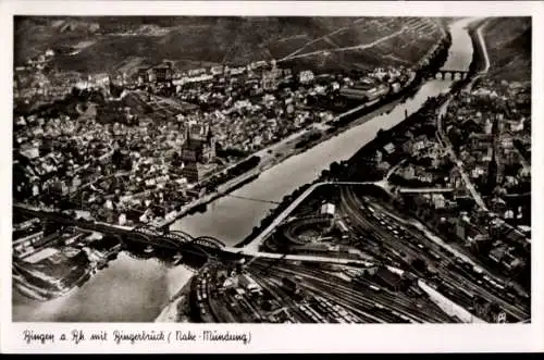 Ak Bingen am Rhein, Fliegeraufnahme, Nahe-Mündung