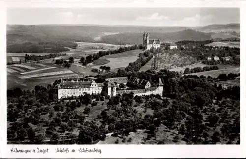 Ak Ellwangen an der Jagst Württemberg, Fliegeraufnahme, Schloß mit Schönenberg