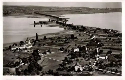 Ak Oberzell Insel Reichenau im Bodensee, Fliegeraufnahme