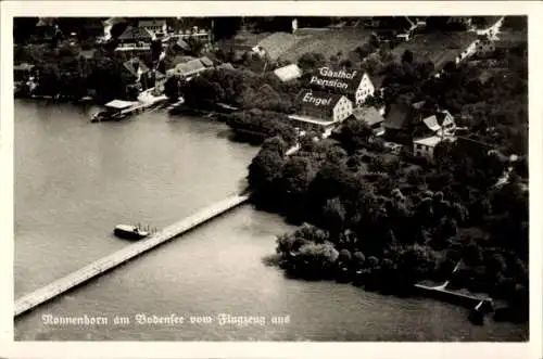 Ak Nonnenhorn am Bodensee, Fliegeraufnahme, Gasthof Pension Engel, Brücke, Bootsanleger