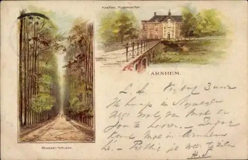 Litho Arnhem Gelderland Niederlande, Schloss, Waldweg