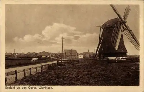 Ak Westerland Wieringen Noord-Holland, Gezicht op den Oever, Molen