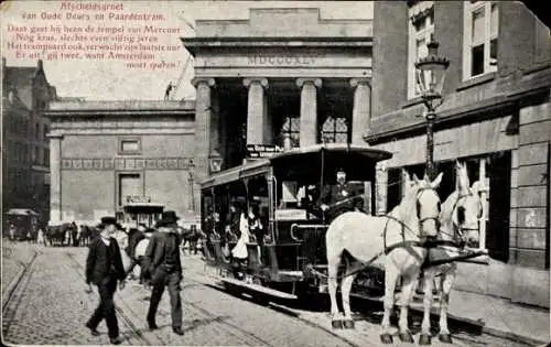 Ak Gouda Südholland Niederlande, Pferdestraßenbahn, Fahrgäste