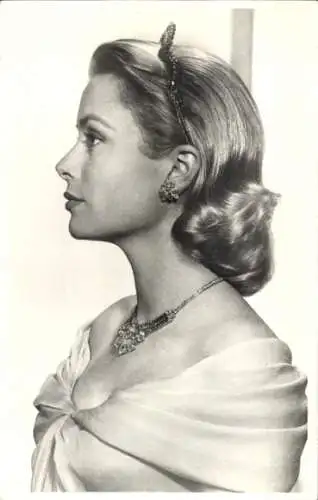 Foto Schauspielerin Grace Kelly, Seitenportrait, Schmuck, Tiara