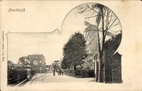 Ak Naaldwijk Südholland, Straßenpartie, Windmühle