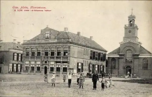 Ak Heerenveen Friesland Nederland, Gem. plein, Kerk