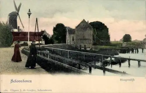 Ak Schoonhoven Zuid-Holland Nederland, Hoogendijk, Molen