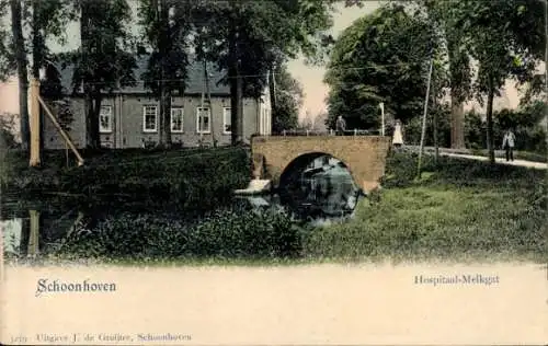 Ak Schoonhoven Zuid-Holland Nederland, Hospitaal-Melkgat, Brug