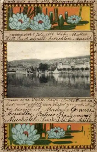 Passepartout Ak Neuchâtel Neuenburg Stadt, Stadt vom Wasser aus gesehen