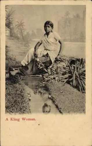 Ak Singapore Singapur, Frauenportrait, Kling Woman