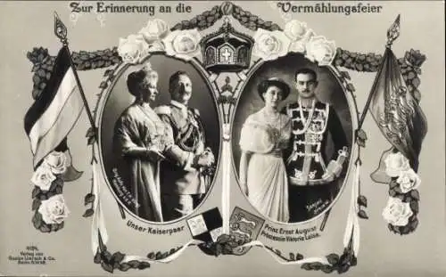 Ak Vermählung Herzog Ernst August von Braunschweig, Prinzessin Victoria Luise, Kaiserpaar