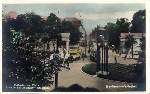 Ak Berlin Tiergarten, Verkehr, Potsdamer Platz, Blick in die Leipziger-Straße