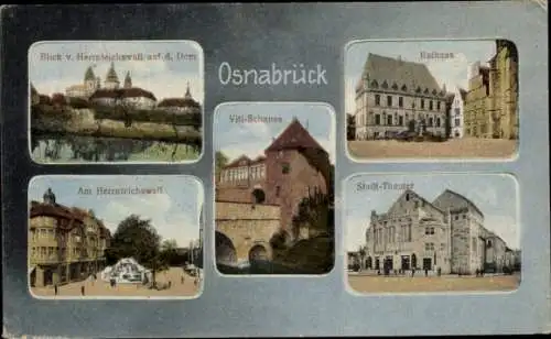 Ak Osnabrück in Niedersachsen, Dom, Herrenteichswall, Rathaus, Theater, Viti-Schanze