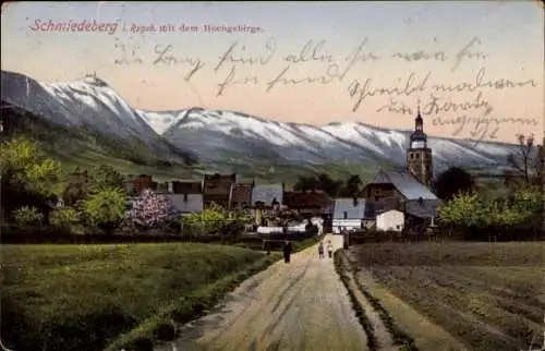 Ak Kowary Schmiedeberg im Riesengebirge Niederschlesien, Gesamtansicht, Hochgebirge