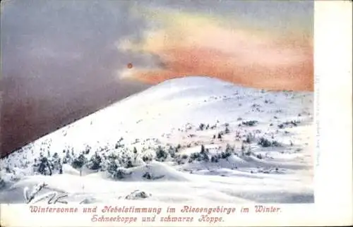 Ak Malá Úpa Kleinaupa Riesengebirge Region Königgrätz, Schneekoppe, Wintersonne, Nebelstimmung