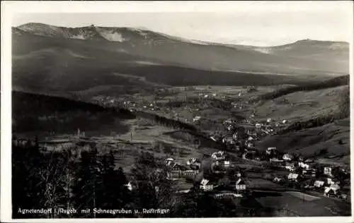 Ak Jagniątków Agnetendorf Hirschberg Riesengebirge Schlesien, Panorama vom Ort, Schneegruben