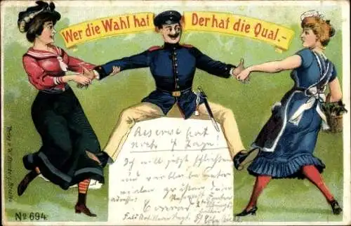 Litho Wer die Wahl hat, der hat die Qual, Frauen, Soldat