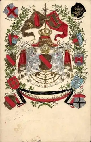 Präge Wappen Ak Baden, Freiburg, Heidelberg, Kobstanz