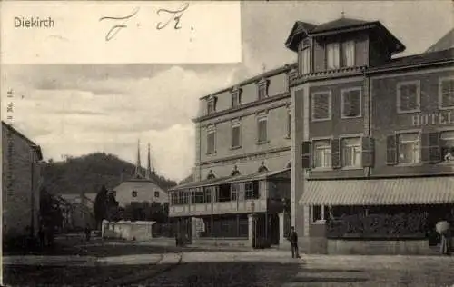 Ak Diekirch Luxemburg, Hotel, Straßenpartie