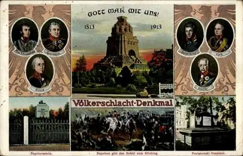 Ak Leipzig in Sachsen, Völkerschlachtdenkmal, York, Bülow, Scharnhorst, Blücher, Napoleon