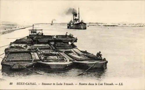 Ak Suez Ägypten, Suez Canal, Steamer in Lake Tinisah