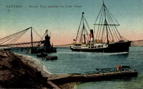 Ak El Kantara El Qantara Ägypten, British Ship passing the Suez Canal