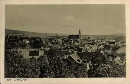 Ak St. Wendel im Saarland, Stadtansicht von St. Wendel mit vielen Gebäuden, Bäumen und einer K...