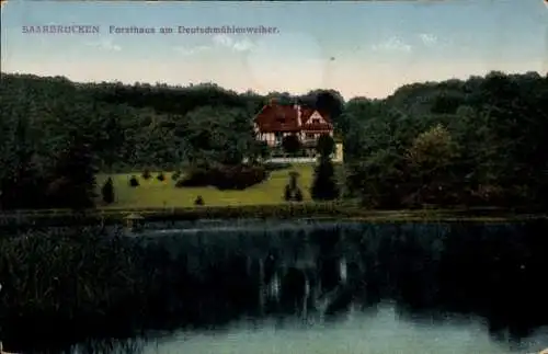 Ak Saarbrücken im Saarland, Forsthaus, Deutschmühlenweiher