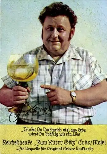 Ak Kröv an der Mosel, Reichsschenke Zum Ritter Götz, Cröver Nacktarsch, Vers, Mann, Weinglas