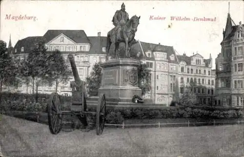 Ak Magdeburg in Sachsen Anhalt, Kaiser Wilhelm Denkmal, Kanone