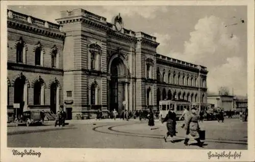 Ak Magdeburg an der Elbe, Hauptbahnhof, Straßenbahn