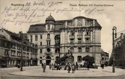 Ak Magdeburg an der Elbe, Neues Rathaus, Guerike-Denkmal