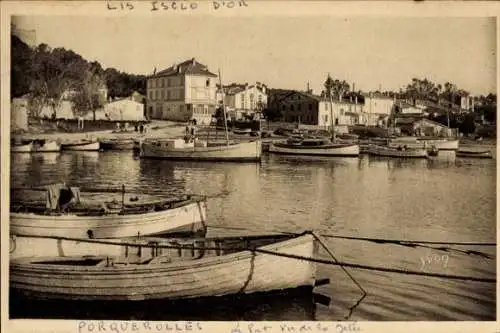 Ak Ile de Porquerolles Iles d'Hyères Var, Panorama vom Jetee aus aufgenommen