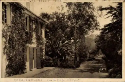 Ak Hyères Var, Porquerolles, Straße zum Plage d’Argent