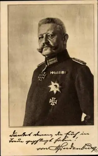 Ak Generalfeldmarschall Paul von Hindenburg in Uniform, Portrait, Schwesternspende