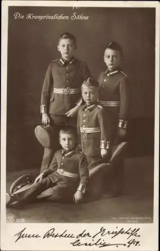 Ak Die Söhne des Kronprinzenpaares, Wilhelm, Louis Ferdinand, Hubertus, Friedrich